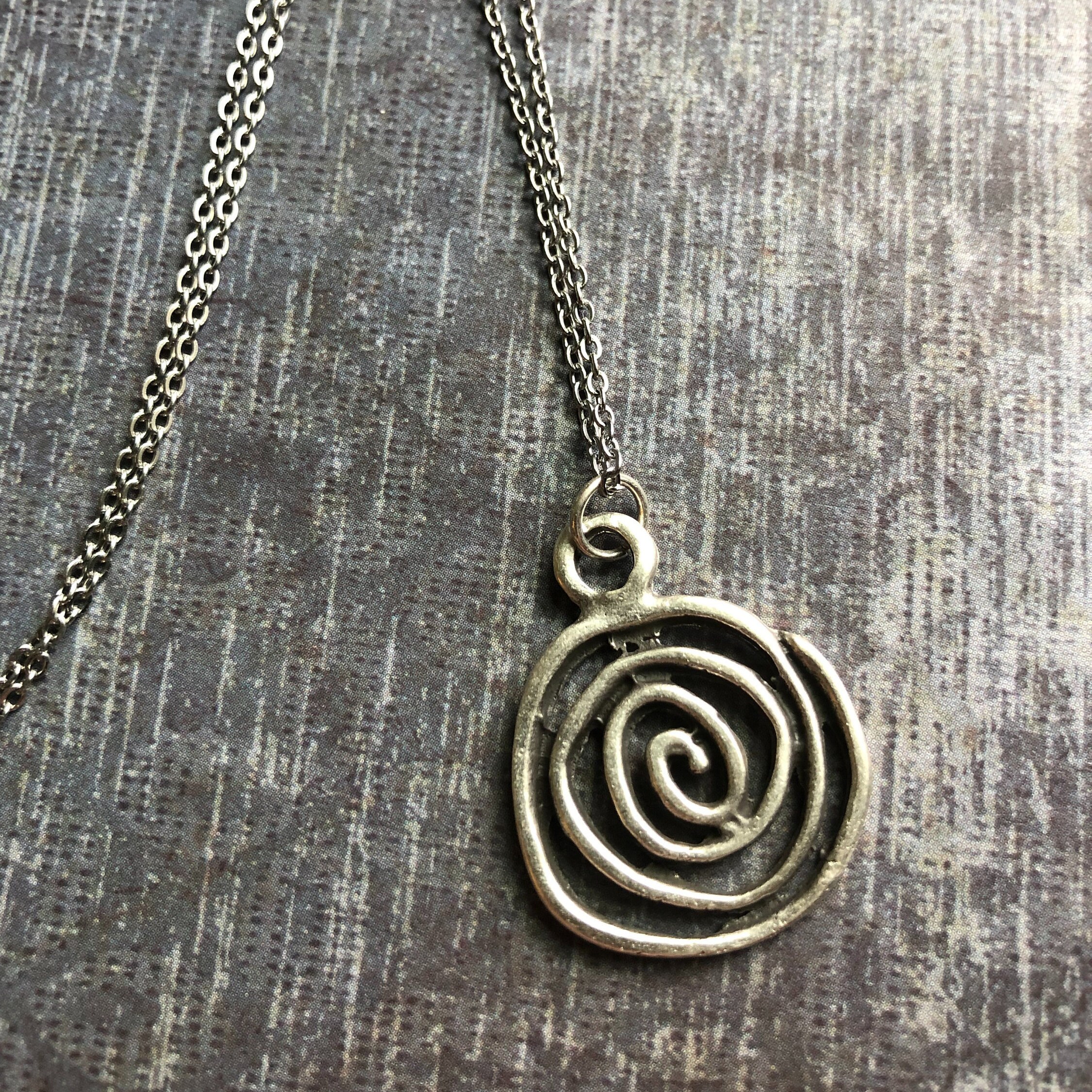 Silver Boho Necklace / Swirl Pendant Necklace / Hippie | Etsy