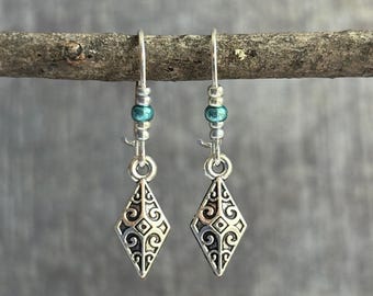 Tiny Dangle Earrings / Silver Blue Boho Earrings / Small Dangle Earrings / Dainty Earrings / Minimalist Earrings / Gift For Her