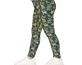 Leggings infantiles con estampado de animales de safari: jirafa, elefante y león.