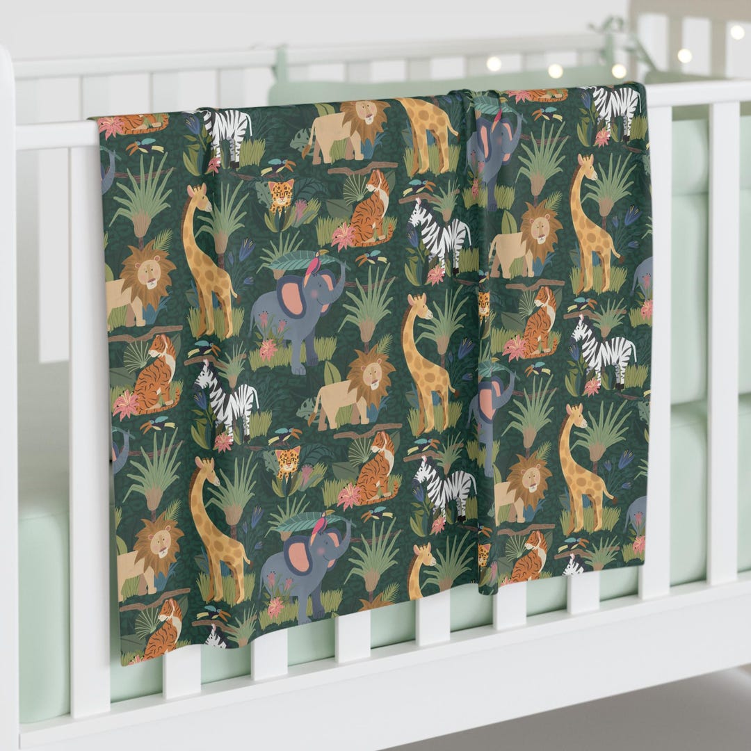 Jungle Safari Animals Baby Swaddle Blanket | Giraffe Elephant Lion ...