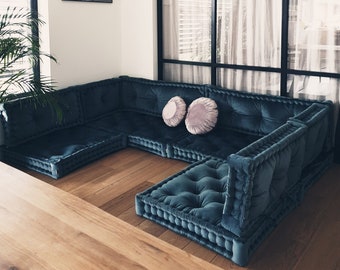Custom size cushion, Floor modular sofa, French-style seat with backrest, sectional sofa