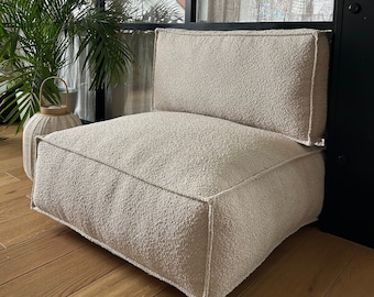 Floor seat cushion, boucle floor sofa, meditation cushion, ottoman pouf, floor pouffe, floor seat with backrest