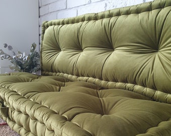 Floor cushion with backrest, French style seat, bench cushion, window seat cushion