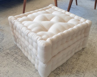 Natural linen floor cushion, room pouf, Floor Seating, Linen pouf, floor pillow, Ottoman Pouf, Meditation Cushion