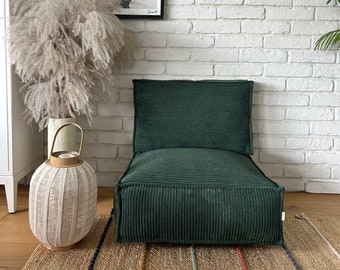 Coussin de siège au sol avec dossier, coussin de siège en velours côtelé, pouf ottoman, coussin de siège au sol vert