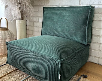 Floor pillow seating and backrest, corduroy seat cushion, green pouf ottoman, Meditation Cushion, Floor Pouf, Floor seat pillow, Wabi Sabi