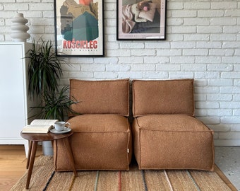 Boucle Floor Chair, Large Floor Cushion with Backrest, Pouf Seat