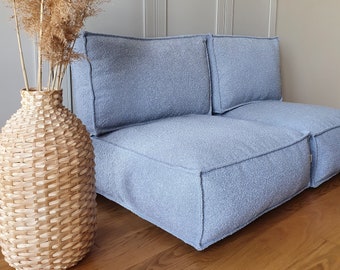 Bodenkissen mit Rückenlehne, Bodensofa, marokkanischer Kelim-Pouf, marokkanischer Vintage-Ottoman, Teppich-Pouf, Outdoor-Kelim-Poufs – BOUCLE EDGE