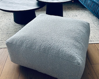 BOUCLE quadratisches Bodenkissen, Ottomane, Fußhocker, Boho-Pouffe, marokkanischer Ottoman