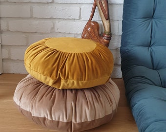 Round Velvet pillow OCHER Round Cushion - GOLD OCHER