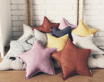 Linen star pillow, decorative pillow, linen pillow, child&#39;s pillow