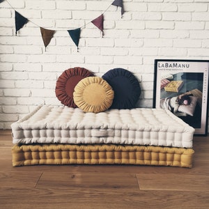 Linen and cotton floor pillow, seat, French pillow - light beige