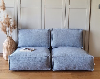 Floor cushion with backrest, floor sofa, Moroccan kilim pouf, Vintage Moroccan ottoman, carpet pouf, outdoor kilim pouffes - BOUCLE