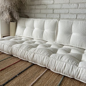 Floor sofa, white floor sofa, BOUCLE floor cushion and backrest