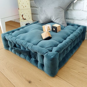 Velvet floor cushion, velvet pouffe, French mat, square meditation cushion, coffee table cushion image 5