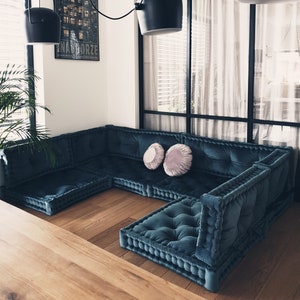 Custom size cushion, Floor modular sofa, French-style seat with backrest, sectional sofa