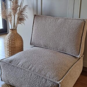Beige Boucle Floor Sofa Chair with Backrest 80 cm main image 1