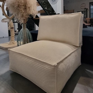 Floor cushion seating and backrest, corduroy seat cushion, Pouf ottoman, Meditation Cushion, Floor Pouf, Cream pouffe