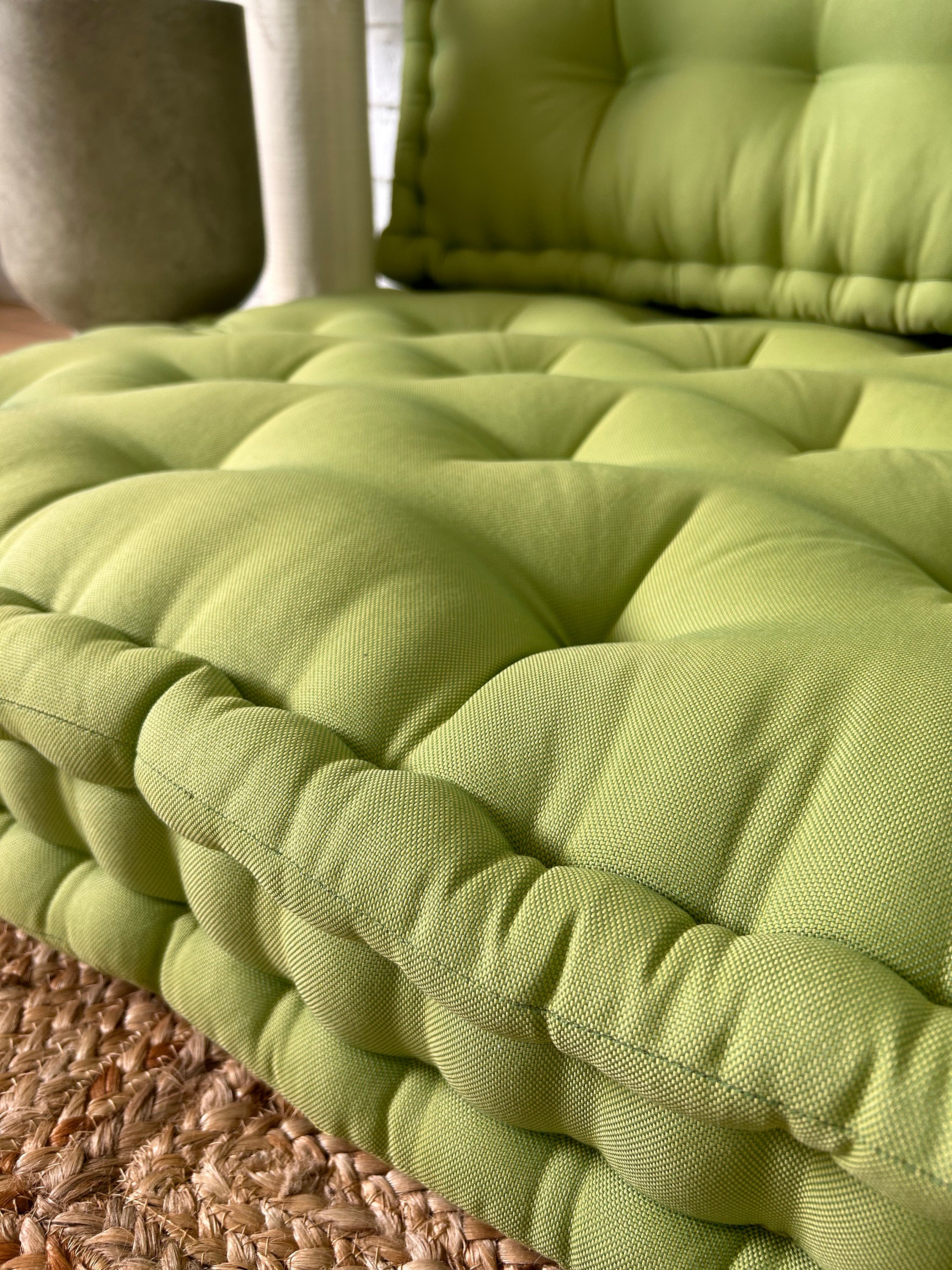 vintage floor cushion　グリーンベージュ French Cushion + Backrest,custom Size Cushion,sofa Cushion,bench