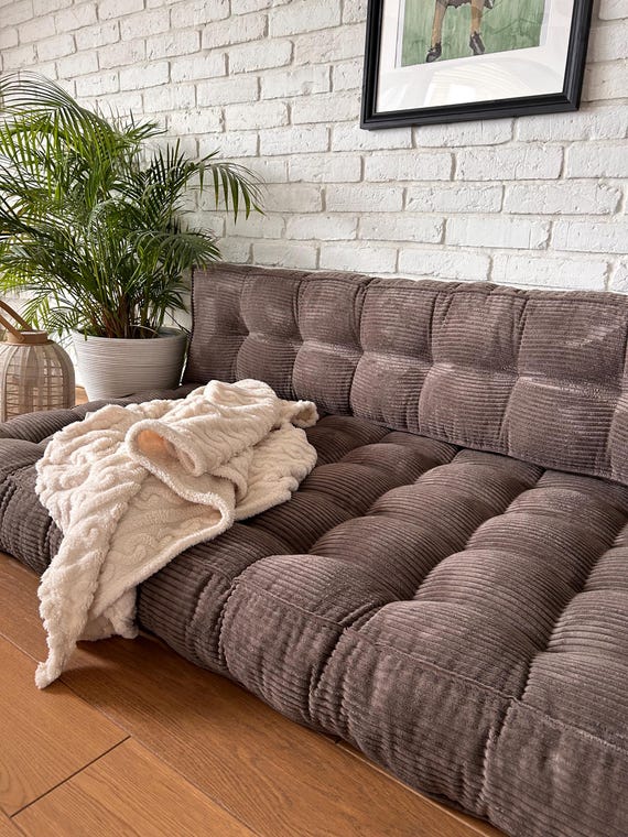 Cord-Bodensofa mit Rückenlehne – Sitzbank und Fensterbank | Vielseitiges Sitzkissen zum Entspannen