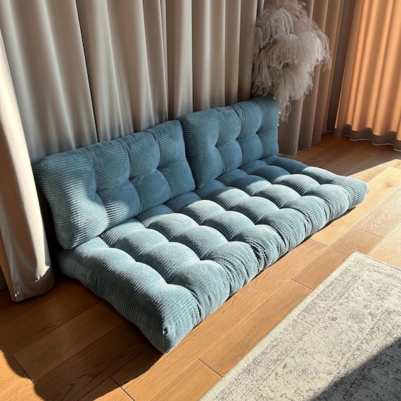 Japandi Style Floor Sofa, Corduroy Floor Cushion With Backrest for