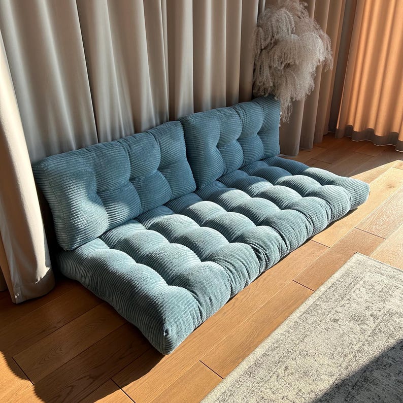 Japandi Style Floor Sofa, Corduroy Floor Cushion With Backrest for ...