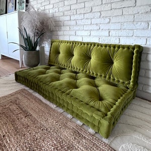 Large floor sofa, French sofa, custom bench cushion, window seat cushion, floor sofa and backrest GREEN