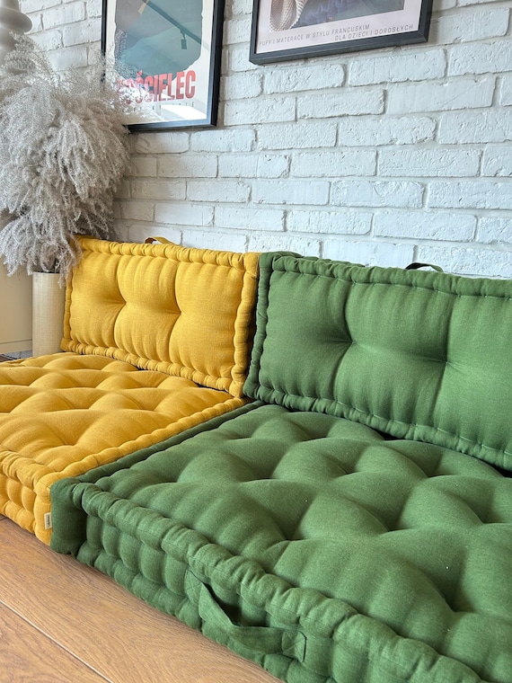 Large Floor Sofa, French Sofa, Custom Bench Cushion, Window Seat Cushion,  Floor Sofa and Backrest GREEN 