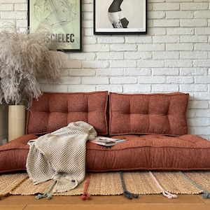 Floor sofa boucle: seat with backrest, Custom size cushion, large & small floor cushion, french floor mat image 1