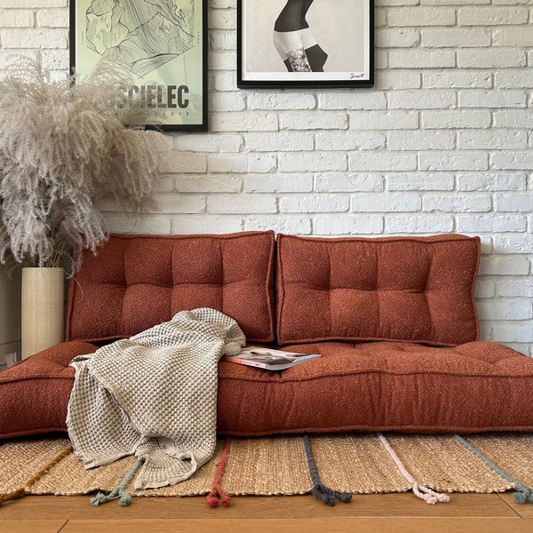Floor sofa boucle: seat with backrest, Custom size cushion, large & small floor cushion, french floor mat