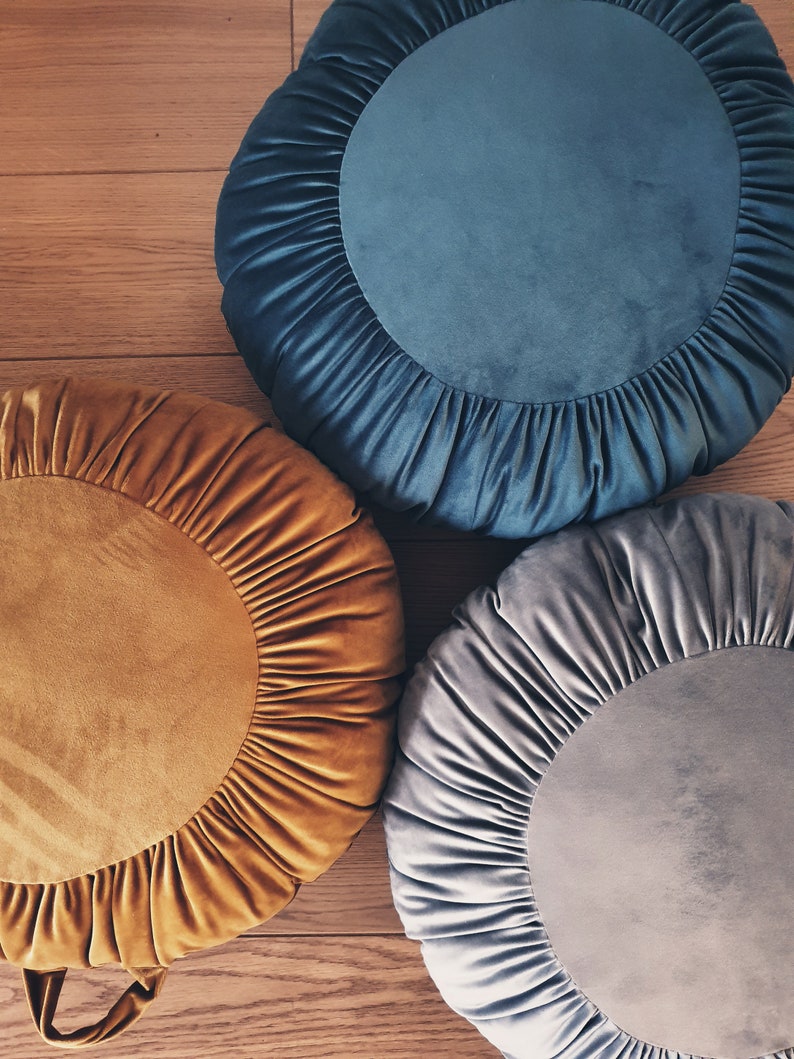 Round Gold Velvet Floor Pouf Round Cushion/pouf Floor Cushion Etsy