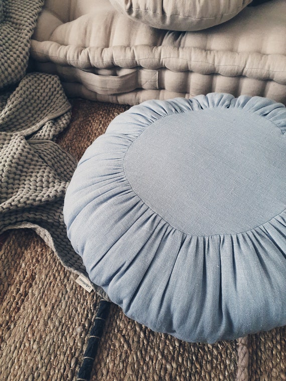 Round Pillow Linen Pillow Stone Washed Soft Handmade Pillow
