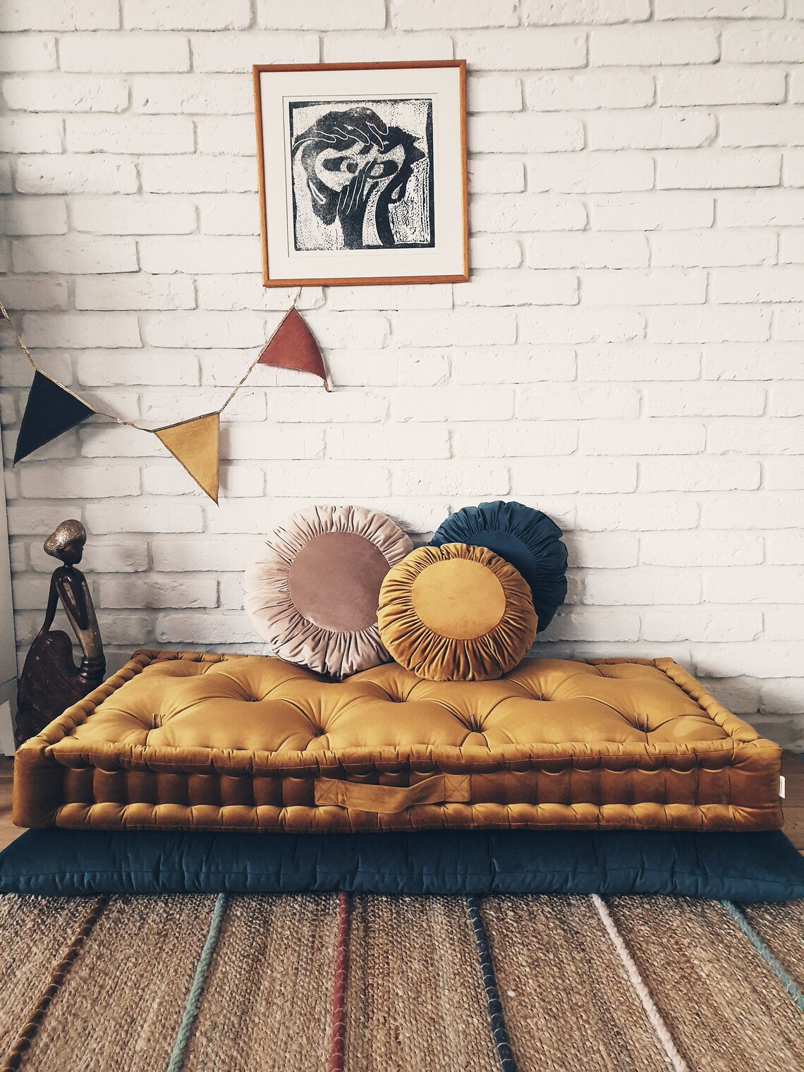 Round Velvet Pillow OCHER Round Cushion GOLD OCHER Etsy