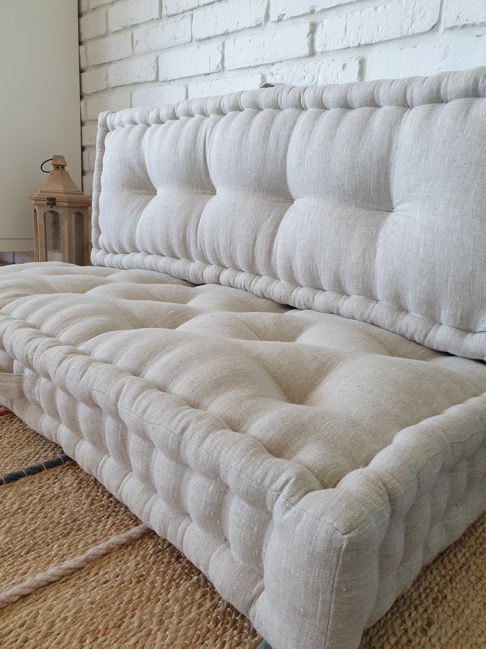 Linen Sofa Floor Sofa Floor Cushion French Style Seat With Etsy