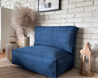 Floor cushion and backrest, Corduroy seat cushion, Ottoman pouf, Floor cushion, Floor pouf, Blue cushion