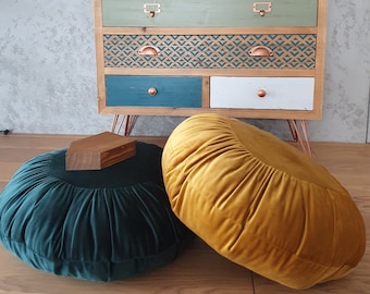 Round floor cushion, velvet large seat cushion, green pouffe for children's room, large decorative sofa cushion