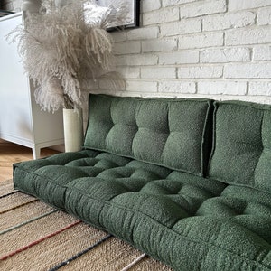 Bodensofa-Bouclé: Sitz mit Rückenlehne, Kissen in Sondergröße, großes und kleines Bodenkissen, französische Bodenmatte Bild 2