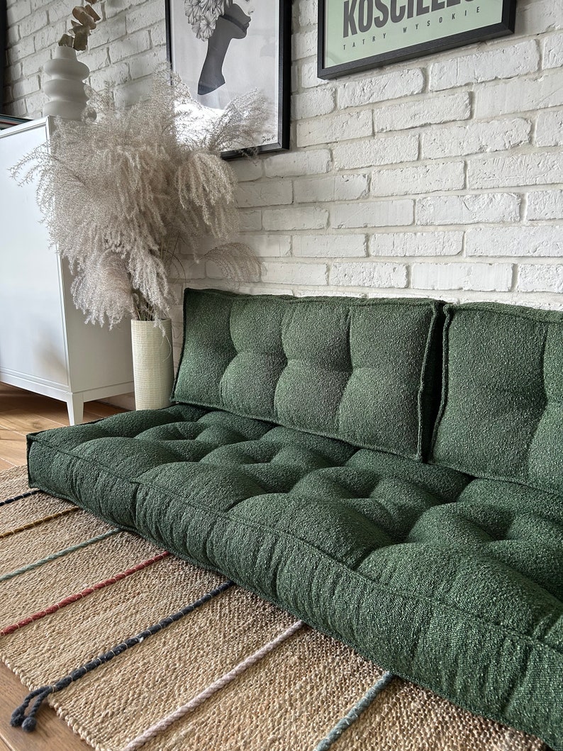 Floor sofa boucle: seat with backrest, Custom size cushion, large & small floor cushion, french floor mat image 2
