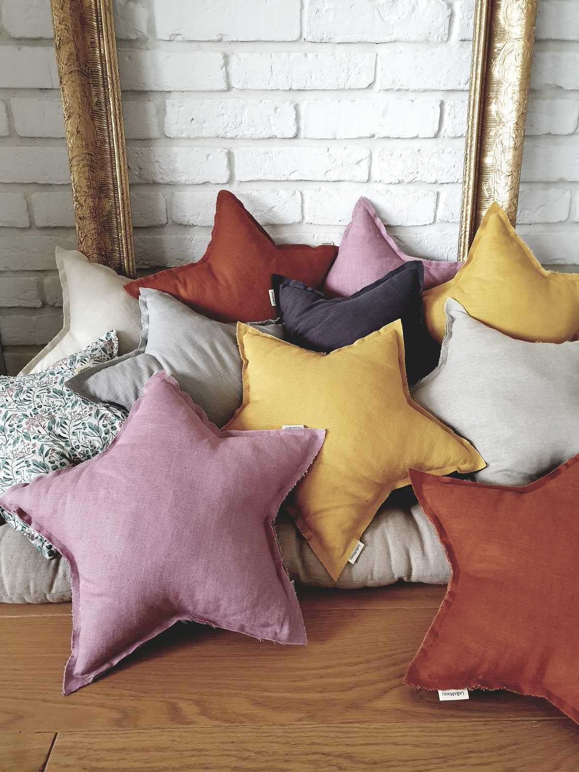 Pink Star Pillow Decorative Pillow Linen Pillow Baby Etsy