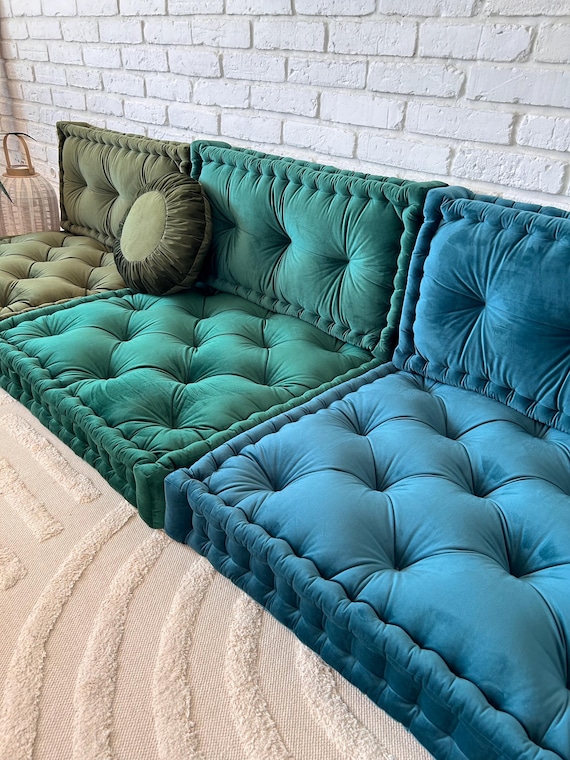 Bodenkissen, Grünes Sofa Bodenkissen, Samt Französisches Rückenkissen, mehrere Farben und Größen, individuelle Größe,