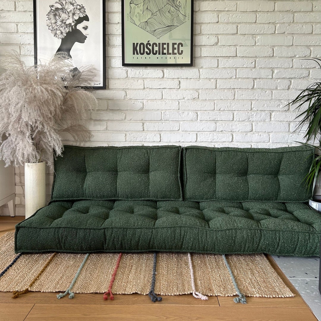 Floor Cushion With Green Backrest, Many Colors and Sizes. Custom