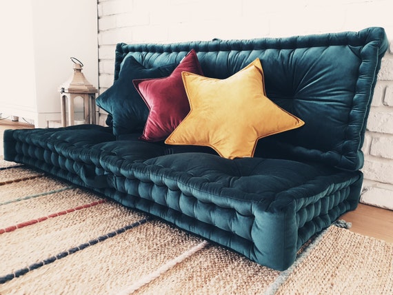 Green Floor Sofa French Style Seat With Backrest Headboard