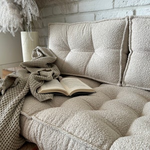 Sofá de suelo boucle: asiento con respaldo, cojín de tamaño personalizado, cojín de suelo grande y pequeño, alfombra de suelo francesa imagen 8