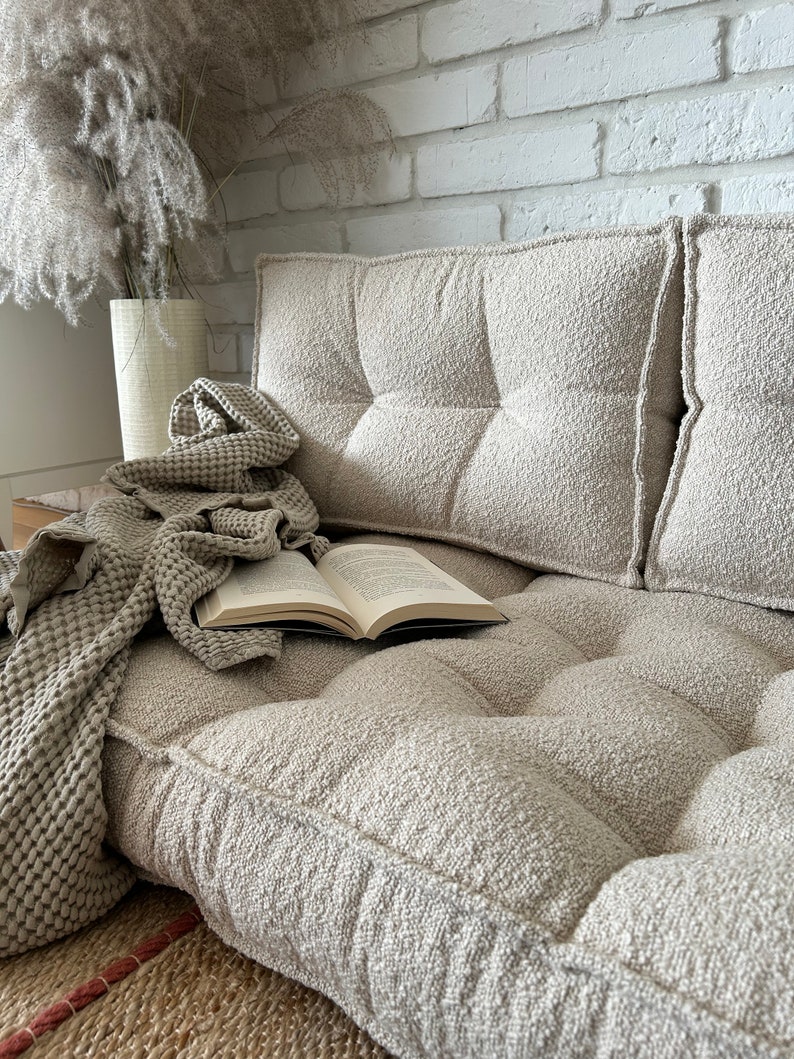 Floor sofa boucle: seat with backrest, Custom size cushion, large & small floor cushion, french floor mat image 8