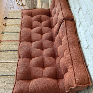 Bodensofa-Bouclé: Sitz mit Rückenlehne, Kissen in Sondergröße, großes und kleines Bodenkissen, französische Bodenmatte Bild 4