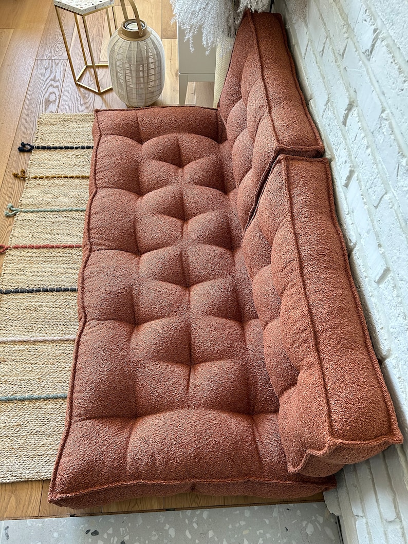 Sofá de suelo boucle: asiento con respaldo, cojín de tamaño personalizado, cojín de suelo grande y pequeño, alfombra de suelo francesa imagen 4
