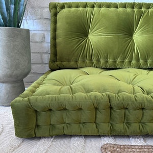 Sofá de suelo grande, sofá francés, cojín de banco personalizado, cojín de asiento de ventana, sofá de suelo y respaldo VERDE imagen 2