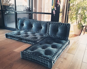 Custom size cushion, Floor modular sofa, Floor seating sofa, French style seat with backrest, sectional sofa