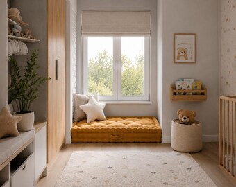 Almofada de chão para quarto infantil, almofada para assento de janela feita sob medida, almofada para banco estilo francês.