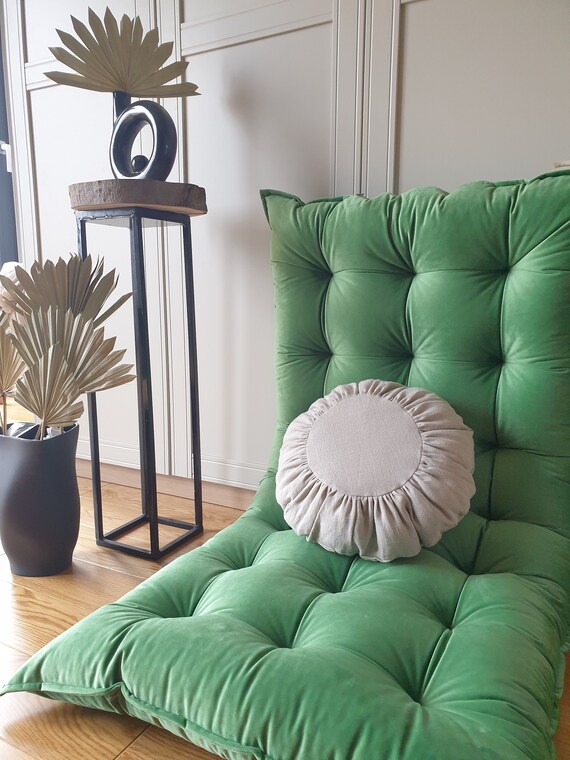 vintage floor cushion　グリーンベージュ Green Velvet Floor Cushion and Play Mat – Soft Floor Pillow With
